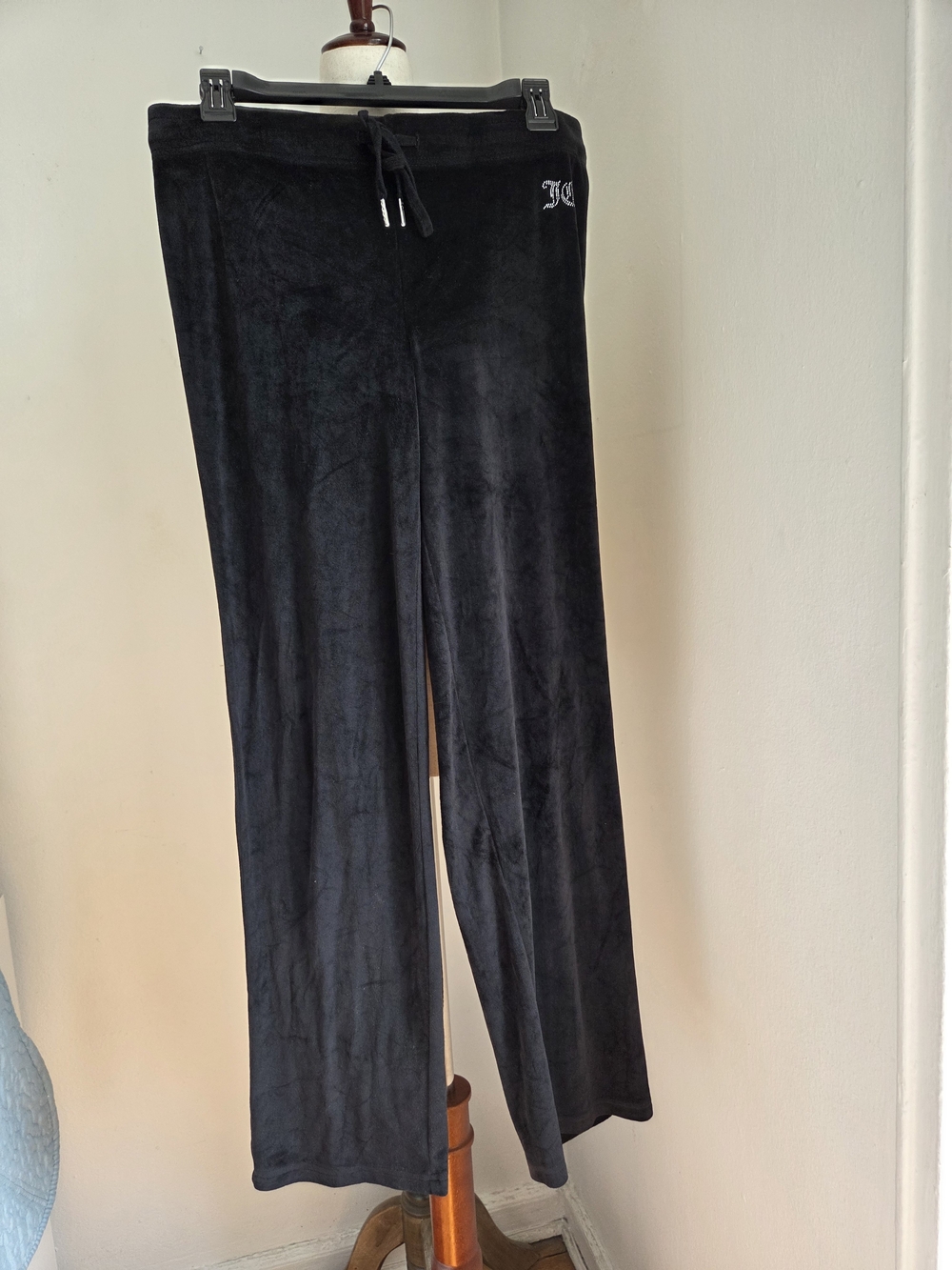 Juicy Couture Black Velour Wide-Leg Sweatpants